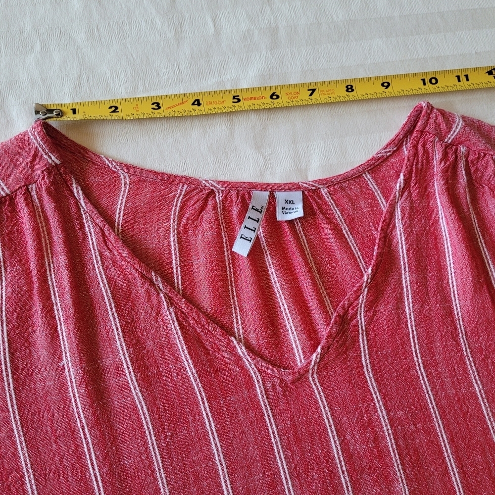 ELLE Women's Striped Red Top Short Sleeves Sixe XXL - Picture 8 of 9